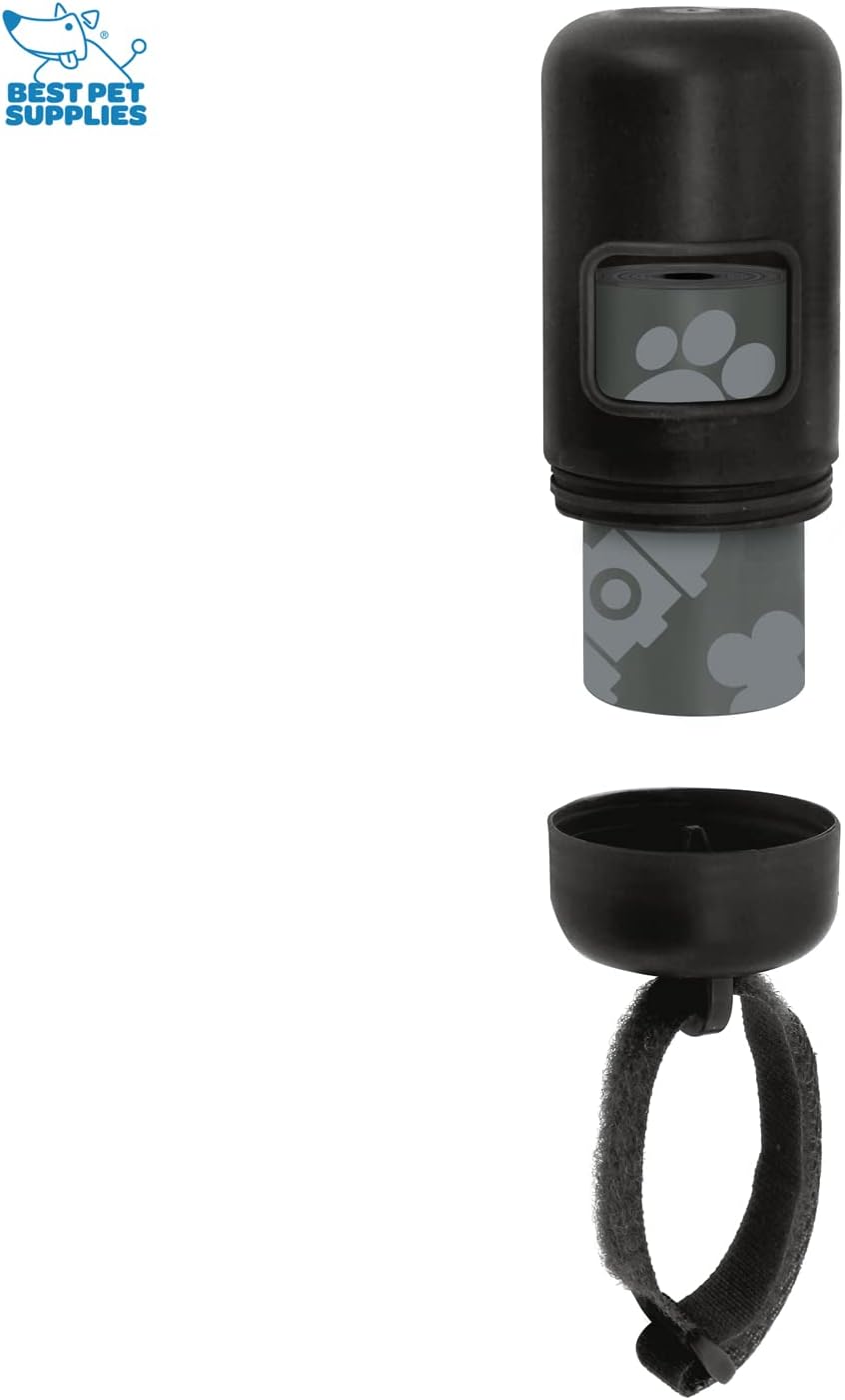 Best Pet Supplies Dog Poop Bag Holder Leash Attachment with 30 Bags, Reusable Dispenser for Travel, Walking, Park, and Outdoor Use, Durable with Clip-On - Black, Pack of 2 - Image 2