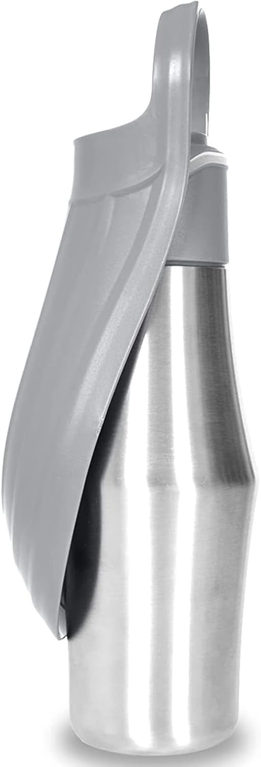 Dog Water Bottle, 27oz(750ml) Large Portable Dog Water Bottle, Dog Travel Water Bottle, Dog Water Bottle Dispenser, Stainless Steel Pet Travel Cup Outdoor Dog Water Bowl Bottle (Gray)