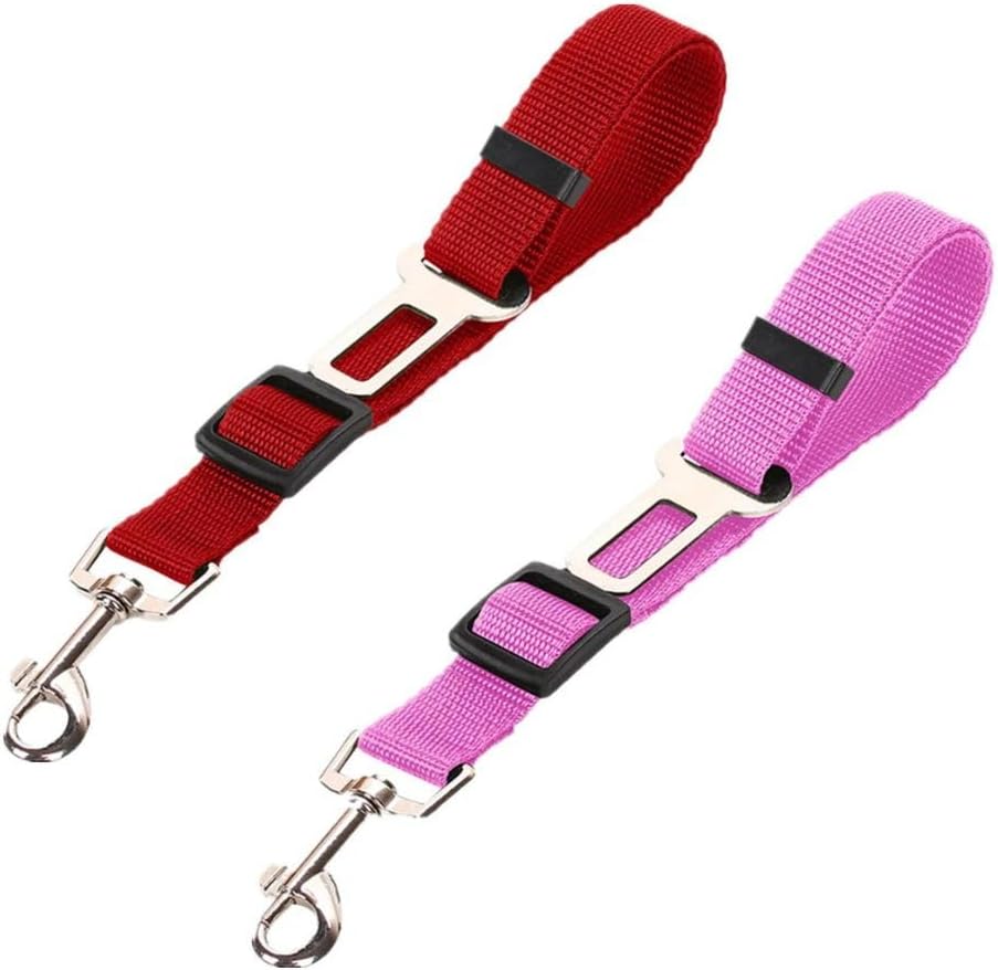 2-Pack Adjustable Dog Seat Belt for Car – Durable Nylon Pet Safety Seatbelt Leash, Fits All Vehicles – Dog, Cat & Small Pet Travel Harness Restraint (Red & Rose)