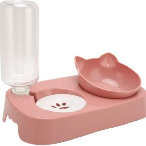 Fydun Pet Water Food Bowls Raised Detachable Automatic Water Feeder Food Dish Set for Small Medium Cat Dog Pink for Families (Pink)