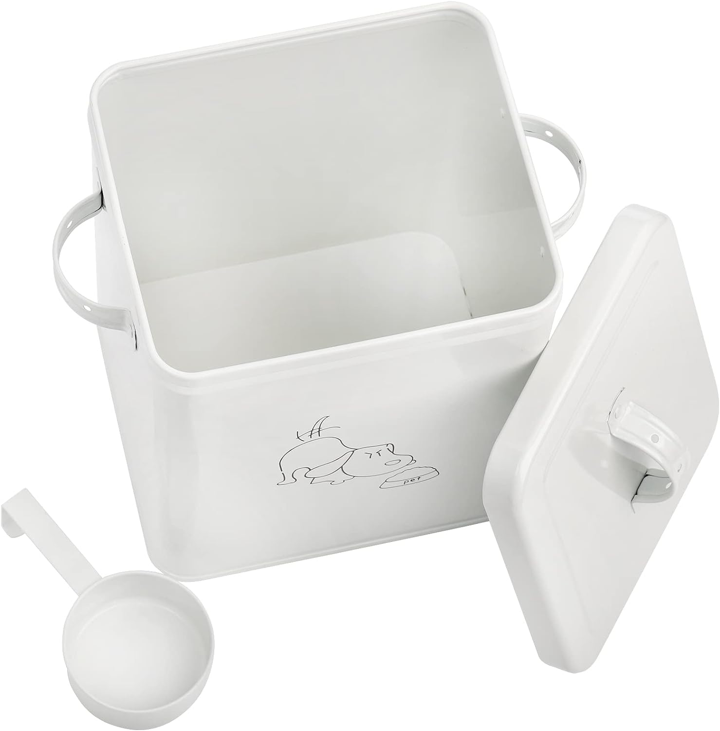 SOUJOY Pet Treat and Food Storage Bin with Lid and Scoop, 6LBS White Vintage Farmhouse Storage Tin, Coated Carbon Steel Canister, Gift for Dogs Owners - Image 3