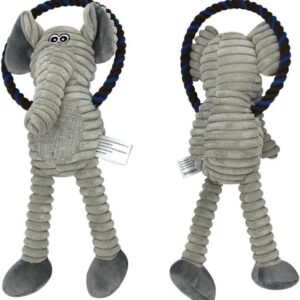 Generic Corduroy Dog Toy Animal Shape Plush Rope Squeak Dog Chew Toy for Small to Large Dogs (Elephant), Army Green, Gray, Brown