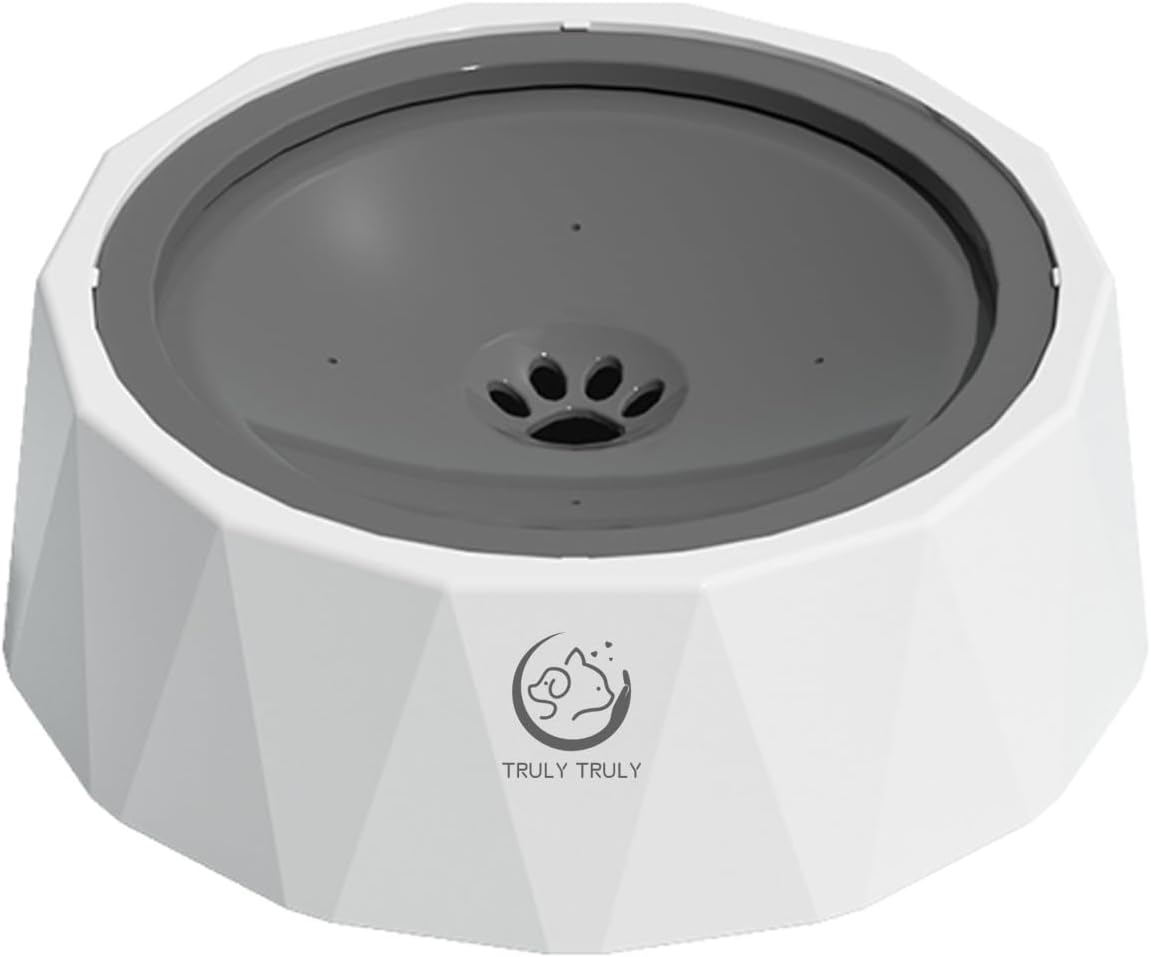 Spill Proof Slow Drinking Pet Water Bowl, Vehicle Travel Friendly Water Bowl for Cats and Dogs (White, 1 L)