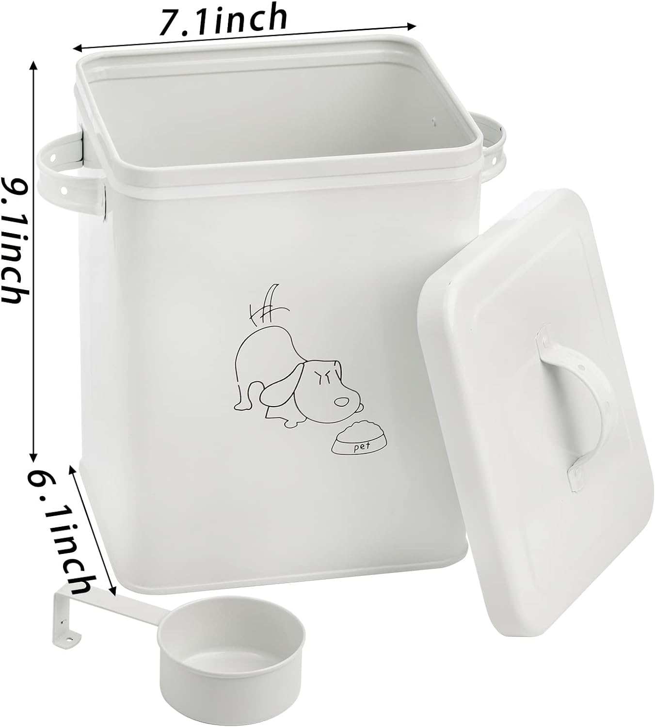 SOUJOY Pet Treat and Food Storage Bin with Lid and Scoop, 6LBS White Vintage Farmhouse Storage Tin, Coated Carbon Steel Canister, Gift for Dogs Owners - Image 2