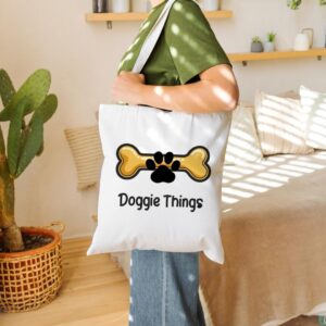 Funny Dog Mom Shopping Tote Bag with Inner Pocket, Double Side Printed Canvas Grocery Bag,Dog Walk Shoulder Bag Handbag Gift for Dog Lovers Mom Dad (Doggie)