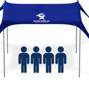 SUN NINJA Beach Tent Sun Shelter UPF50+ - Easy Pop Up Beach Canopy - Outdoor Shade for Camping Trips, Fishing, Backyard Fun Picnics - Sand Shovel, Ground Pegs & Stability Poles
