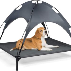 Giantex Elevated Dog Bed with Canopy, Portable Indoor Outdoor Pet Cot for Camping Beach Lawn, Keep Dogs Cats Cool in Summer, Breathable Fabric Steel Frame, Easy Assembly (XL (41.5'' x 34.5'' x 35''))