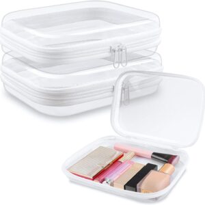 Clear Hard Shell Zipper Case 3 PCS Clear Cosmetic Make up Bag Waterproof Travel Toiletry Bag for Women, Hard Plastic Zipper Pouches Portable Travel Storage Organizer Bins (White, 10"x8"x2")