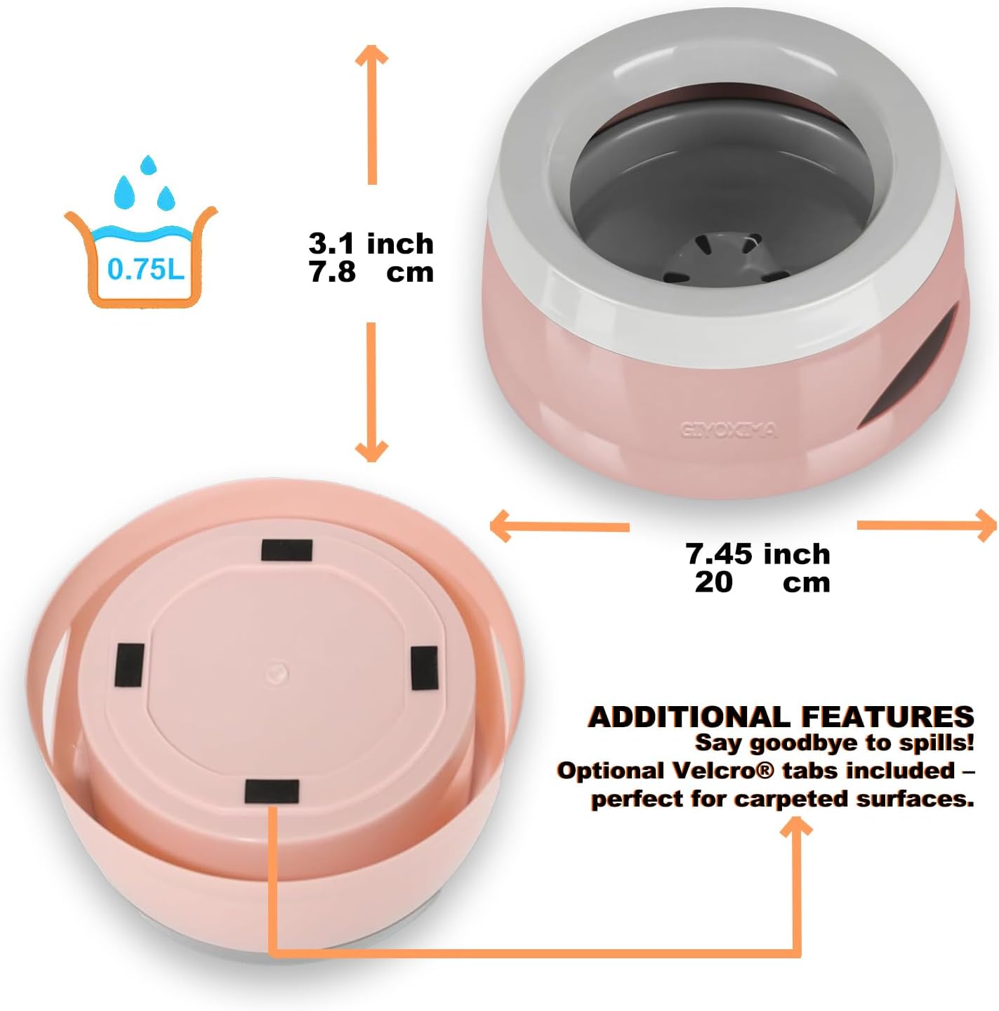 25oz Dog Water Bowl for Small/Medium Pets – Spill-Proof and No-Splash Slow Drinking Pet Water Dispenser, Portable Non-Slip Feeder Bowl for Travel, Car, Crate, and Home Use - Pink - Image 5