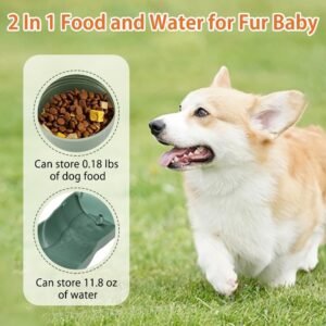 Dog Water Bottle with Food Container, Leak Proof and Lightweight Water Bottle for Dogs, Foldable Portable Pet Dispenser, Outdoor Water Dispenser for Puppy,Cat,Dog for Walking, Hiking, Travel, Green