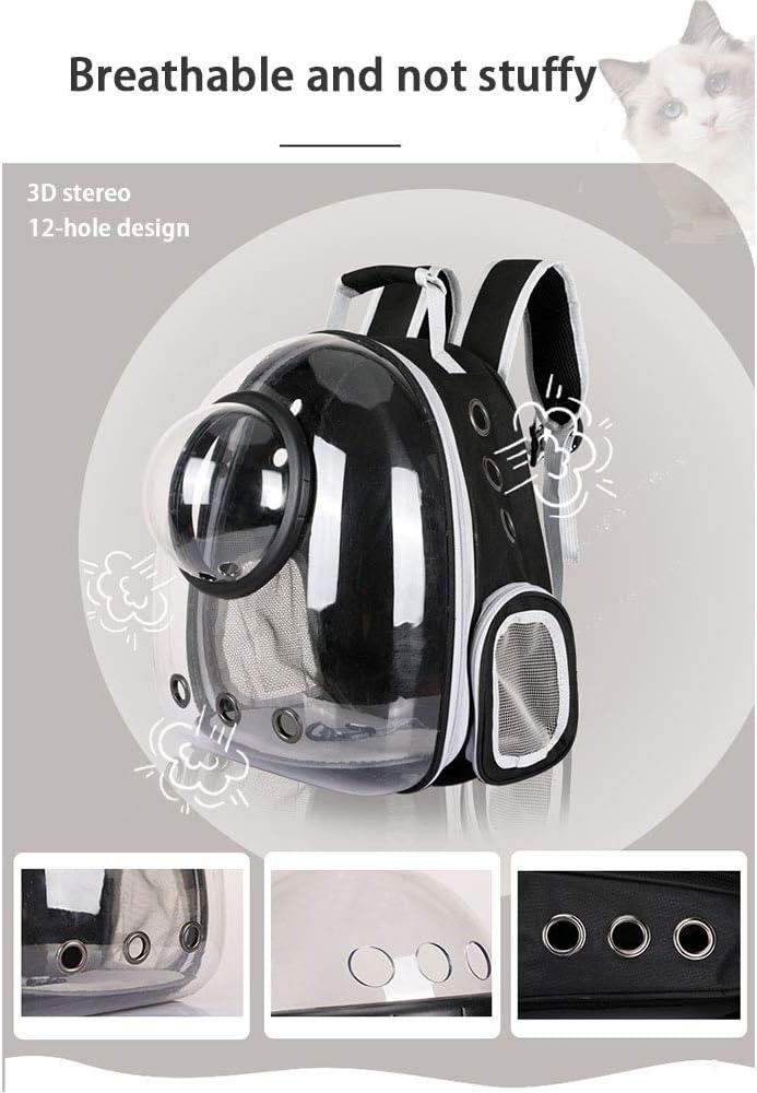 Pet Space Capsule Backpack, Small Medium Cat Puppy Dog Carrier, Transparent Breathable Heat Proof, Pet Carrier for Travel Hiking Walking Camping, Black - Image 3