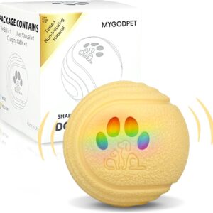 Interactive Dog Toys, [2025 Latest] Smart Dog Balls, 4 Movement Modes, Durable TPU Material, Motion Activated Automatic Moving Rolling Ball for Small/Medium/Large Dogs (Yellow)