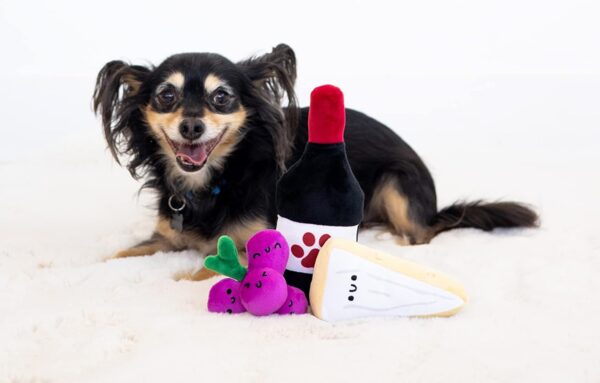 Pearhead Pawrcuterie Board Dog Toys, Set of 3, Wine Cheese & Grape Dog Toys, Charcuterie Board Toy Set for Pets, Must Have Plush Chew Toys for Pet Owners - Image 2