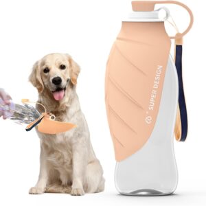 SUPERDESIGN Dog Water Bottle, Portable Dog Water Bottle for Small to Large Dogs, Leak Proof Dog Travel Water Bottle, Large Leaf Travel Water Bowl for Dogs and Dog Walking Accessories (19.6OZ, Pink)
