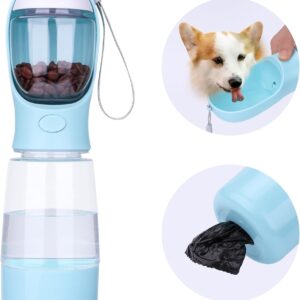 Dog Water Bottle, Portable Pet Travel Water Bottle with Food Container, Large Capacity Leakproof Outdoor Dog Water Dispenser for Travel Walking(13oz)