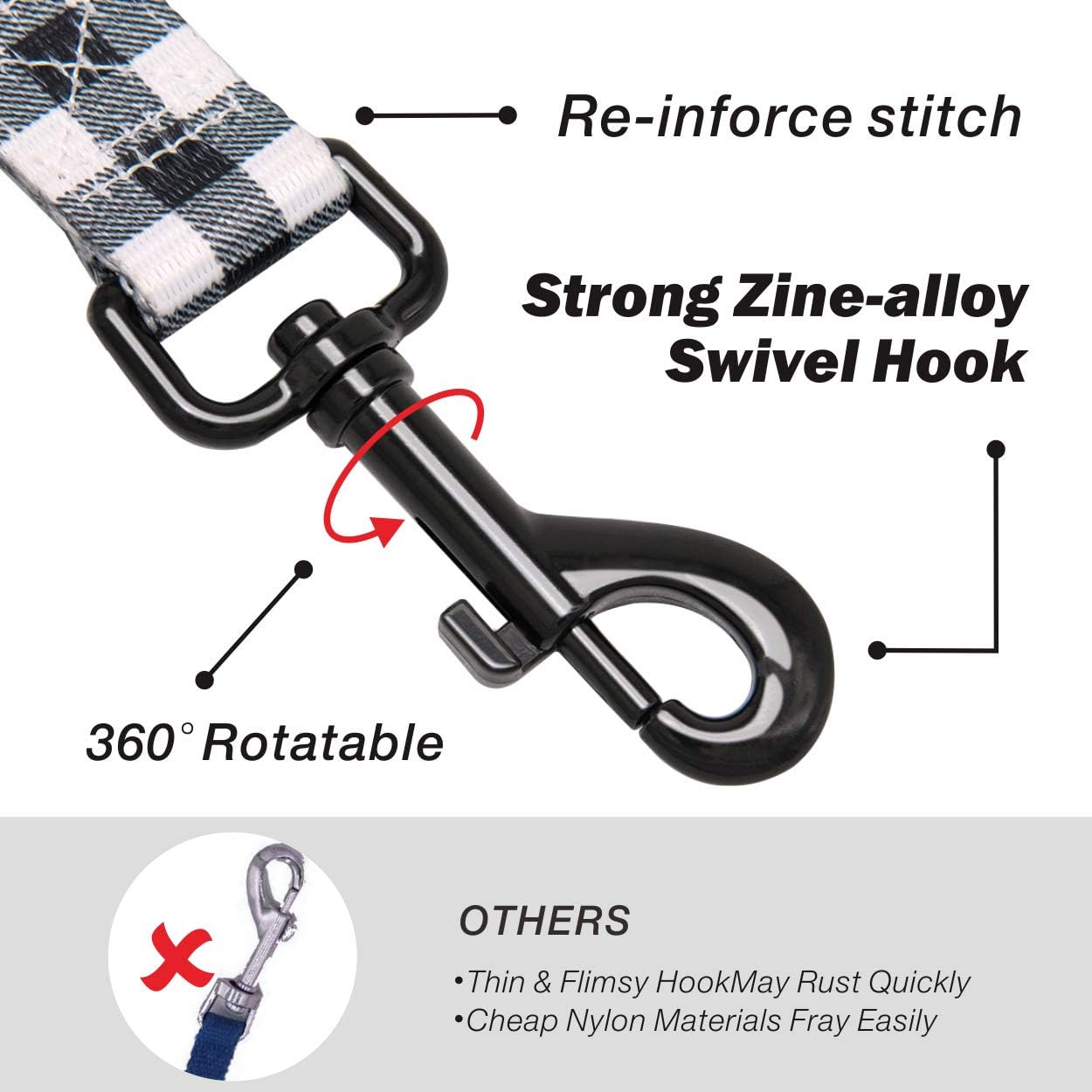 PoyPet 5 Feet Dog Leash - 2 Cushioned Handles - Functional Car Seat Belt (Grid, L) - Image 4