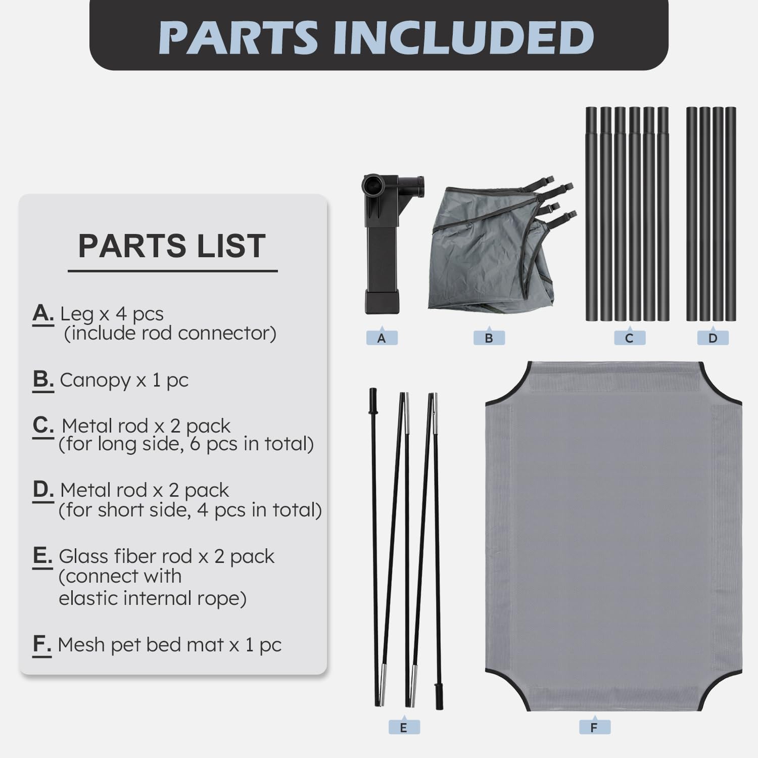 Heeyoo Elevated Dog Bed with Canopy, Outdoor Dog Bed Cot with Removable Shade Tent, Portable Raised Pet Cot Cooling Bed for Dogs and Cats, Grey - Image 6