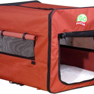 Go Pet Club 32" Soft Collapsible Dog Crate, Portable Pet Carrier, Thick Padded Pet Travel Crate for Indoor & Outdoor, Foldable Kennel Cage with Durable Mesh Windows, Brown