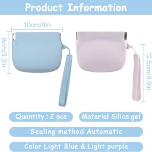 2 pcs Silicone Dog Treat Pouch Portable Pet Snack Pouch for Dog and Cat, Auto Closure, with Pet Training Clicker, Pocket Size,Easy to Clean,Odorless for Pet Travel Use (Light Blue and Light Purple)