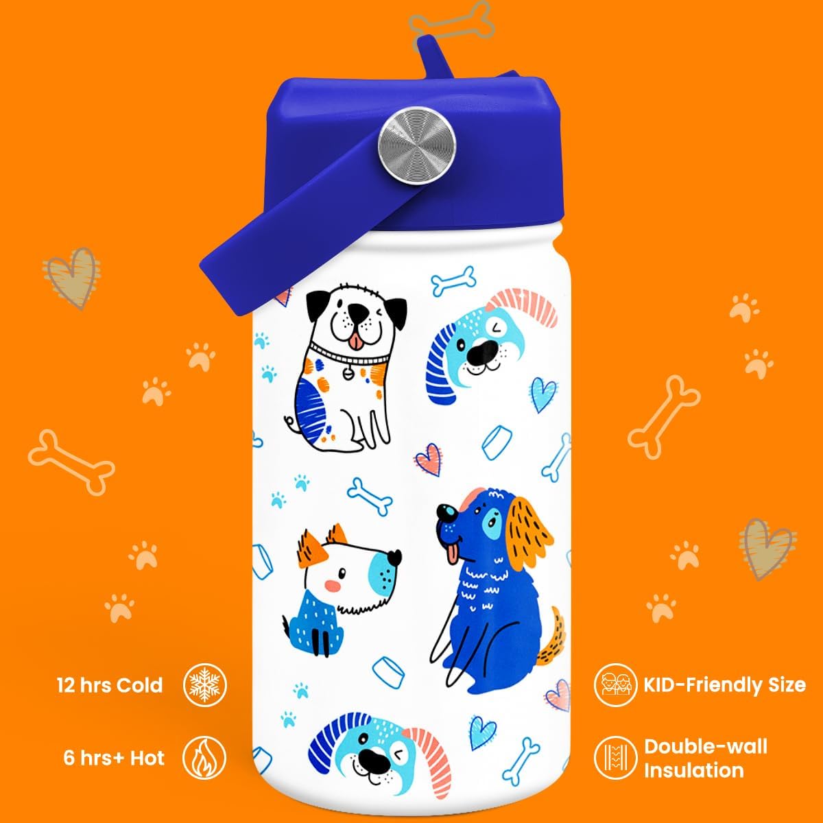 Dog Water Bottle - Kids Water Bottle with Straw Lid - 12 Oz Insulated Stainless Steel Water Bottles for Kid Boys - Travel Cup for School Sports - Image 5