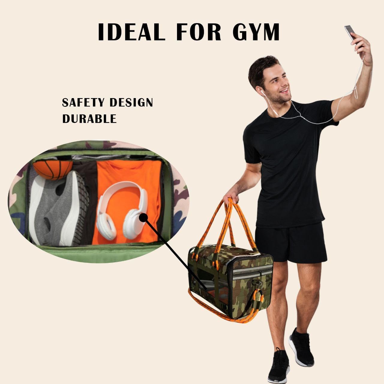 Airline Approved Pet Carrier for Small Dogs & Cats Soft-Sided, TSA Approved, Under Seat Travel & Gym Bag, Fits Pets Up to 20 lbs Includes Leash, Camo & Orange, Lightweight & Portable (Camo Orange) - Image 6