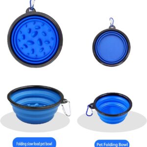Pet Blue Collapsible Bowl Double Set – Slow Feeder Anti-Choke Bowl + Outdoor Portable,Foldable Dog Drinking,Slow Speed,Food&Dog pet Folding,Convenient,Foldable (Blue)