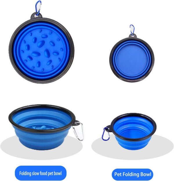 Pet Blue Collapsible Bowl Double Set - Slow Feeder Anti-Choke Bowl + Outdoor Portable,Foldable Dog Drinking,Slow Speed,Food&Dog pet Folding,Convenient,Foldable （Blue） - Image 2