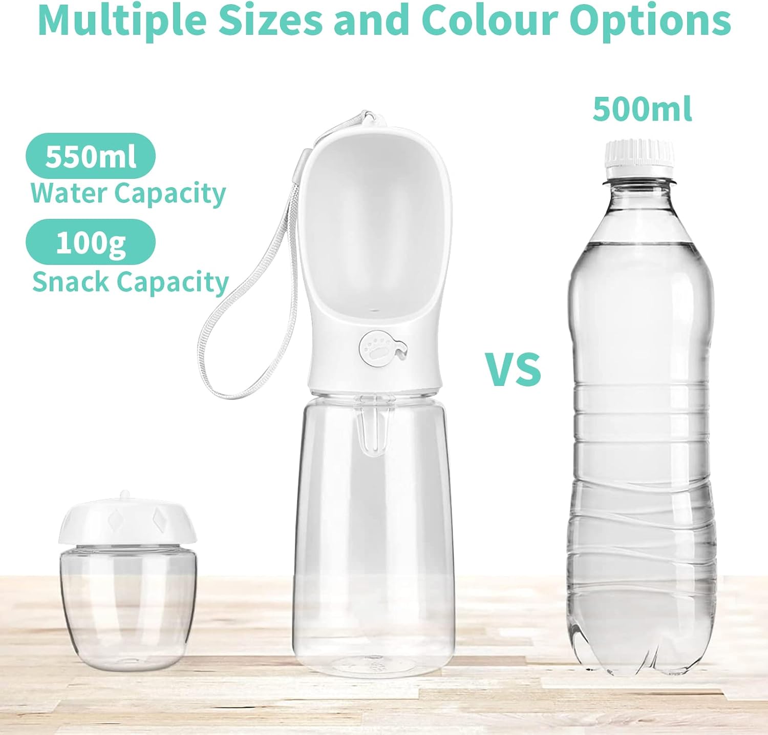 Portable Dog Water Bottle - Leak Proof Dog Water Bottle with Food Container, Travel Water Dispenser 19oz+6oz for Pets, for Walking, Hiking, and Outdoor Use - White - Image 3