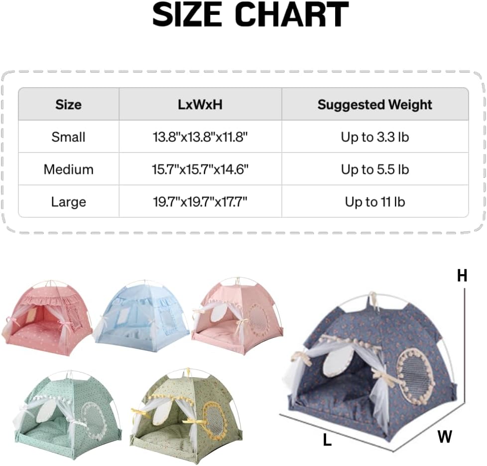 Cat Bed Tents Dog House Indoor Outdoor Lace Mesh Breathable Windows Door Curtains Removable Portable Nest Teepe House (Small,Green&Yellow) - Image 4