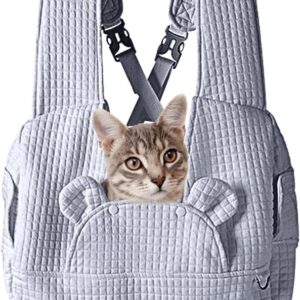 Geerlaqaly pet Bag, Waffle Pattern Portable Soft Backpack for outings, cat and Dog Travel Camping Sightseeing Cross Chest Bag, with Adjustable Side Windows, Weighing Less Than 13 pounds,Grey