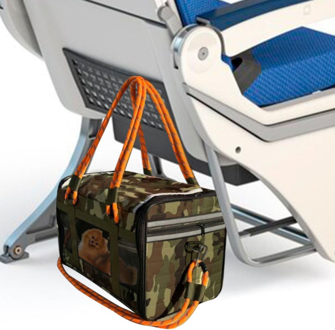 Airline Approved Pet Carrier for Small Dogs & Cats Soft-Sided, TSA Approved, Under Seat Travel & Gym Bag, Fits Pets Up to 20 lbs Includes Leash, Camo & Orange, Lightweight & Portable (Camo Orange) - Image 4