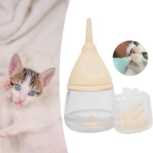 Kitten Bottle Feeding Kit Milk Bottle Replaceable Nipples 35ml for Home Bunny Doggy, Yellow