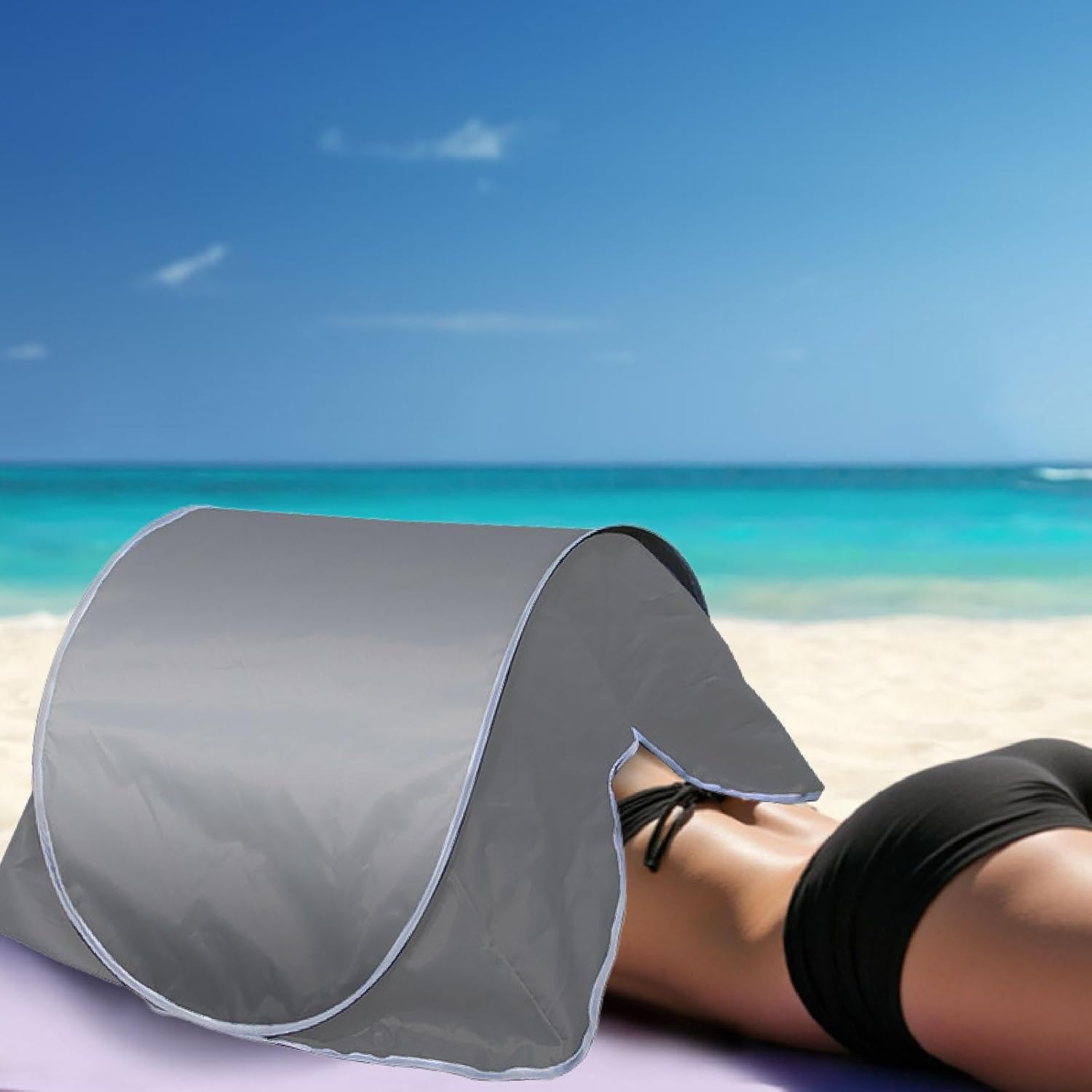Mini Beach Instant Canopy Anti Shade Automatic Shade Tent for Park Outdoor Hiking Dog Pet Sunbathing, Gray - Image 4
