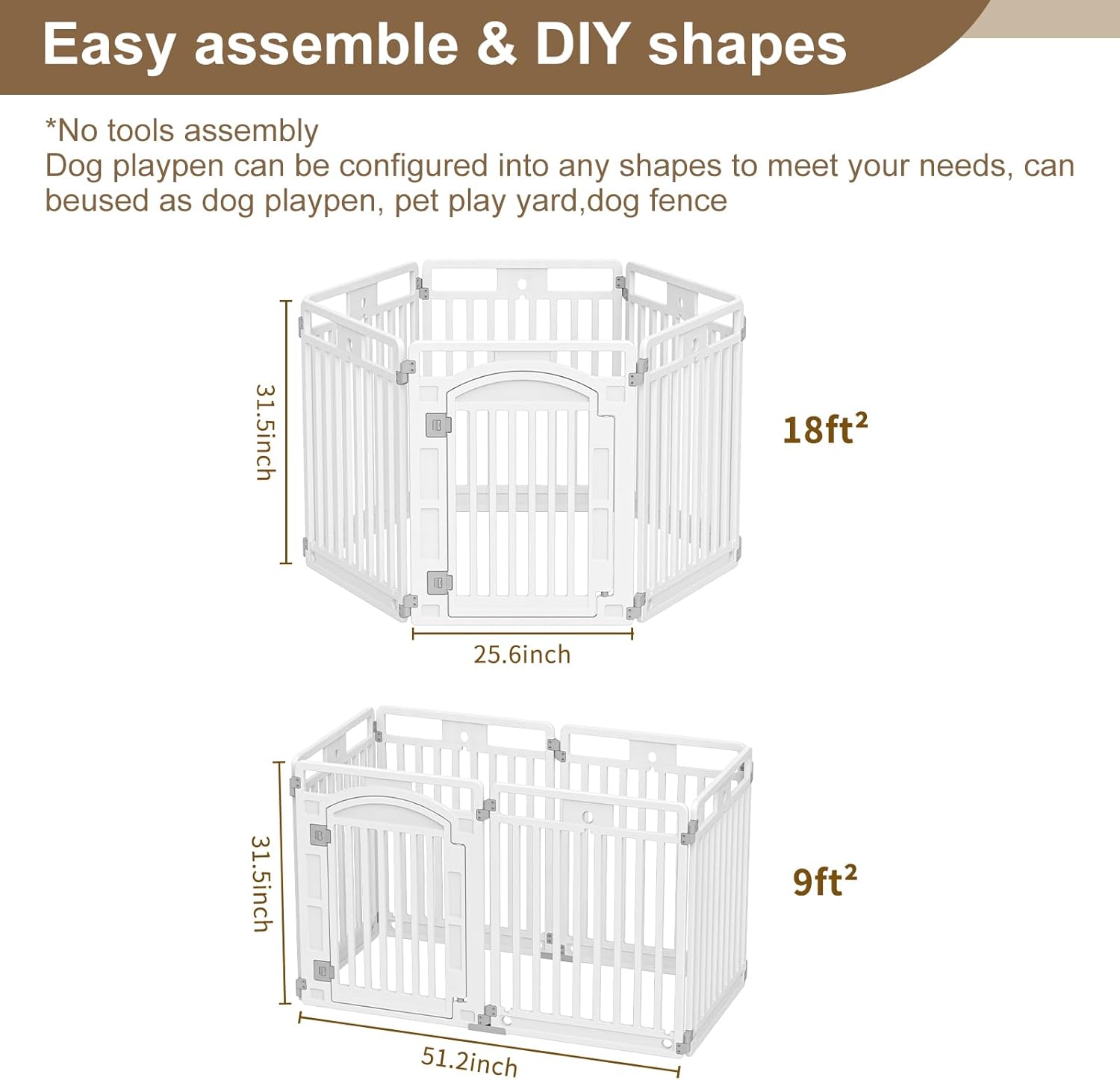 Pet Playpen with Door Dog Foldable Puppy Playpen for Puppies and Small Dogs 6-Panels Easy Assemble Easy Storing for Indoor and Outdoor (6 Panels) - Image 3