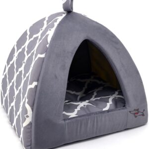 Pet Tent - Soft Bed for Dog and Cat by Best Pet Supplies - Gray Lattice, 19" x 19" x H:19"