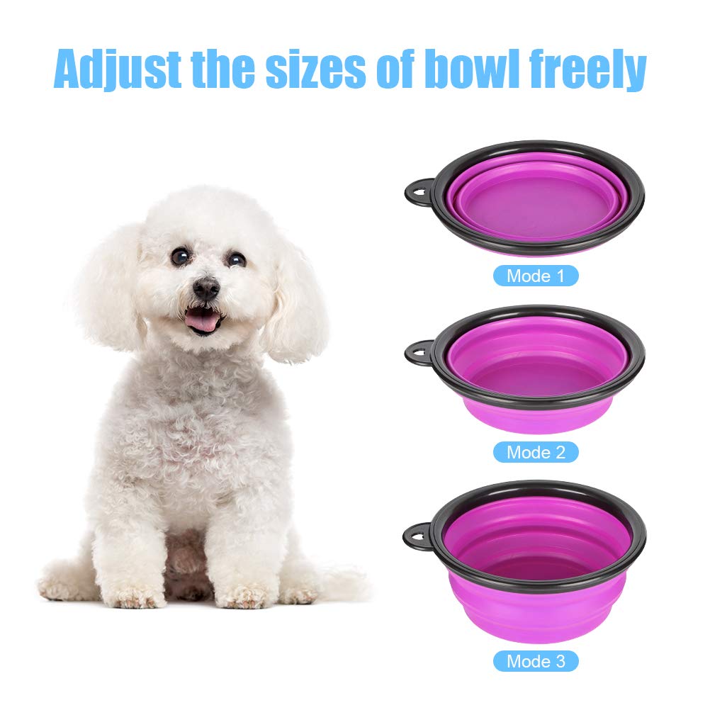 2 Pack Large Size Collapsible Dog Bowl, Food Grade Silicone BPA Free, with Carabiner Clip Foldable Expandable Cup Dish for Pet Cat Food Water Feeding Portable Travel Bowl (Purple & Green) - Image 2