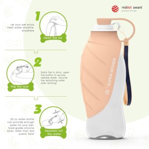 SUPERDESIGN Dog Water Bottle, Portable Dog Water Bottle for Small to Large Dogs, Leak Proof Dog Travel Water Bottle, Large Leaf Travel Water Bowl for Dogs and Dog Walking Accessories (19.6OZ, Pink)