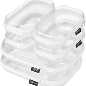 6 Pack Clear Hard Shell Zipper Case (4 Small & 2 Medium), Hard Plastic Organizer Pouches for Travel, Small Items, Makeup, Electronics & Art Supplies – Crush-Resistant & Waterproof Storage