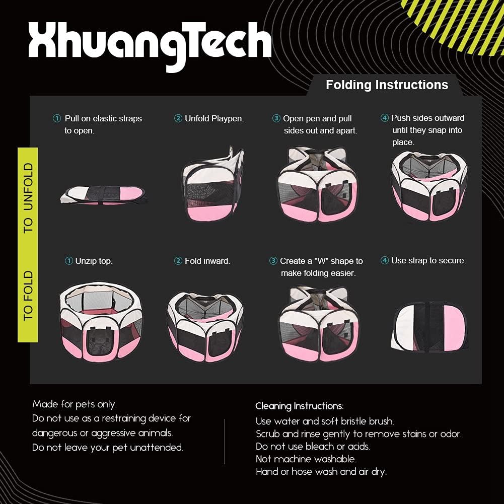 XianghuangTechnologyPet Portable Foldable Playpen, Dog/Cat/Puppy Exercise Pen Kennel, Removable Mesh Shade Cover (Pink) - Image 5