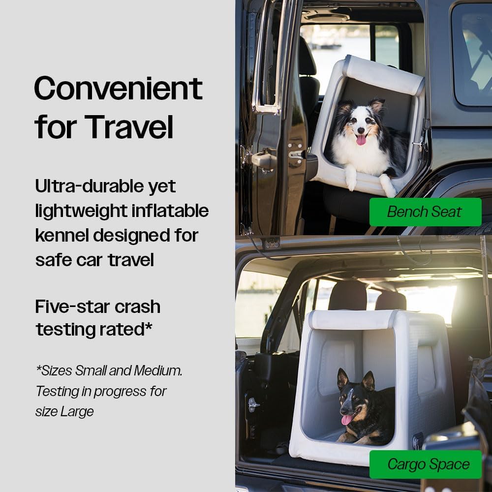 Diggs Enventur Medium Soft Dog Crate - Portable Indoor & Outdoor Dog Kennel - Inflatable Ultra-Durable Travel Crate for Safe Car Travel & Adventures - 34" L x 22.5" W x 27" H (Grey) - Image 4