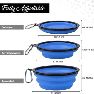 Collapsible Dog Bowls for Travel, 2-Pack Portable Dog Water Bowl for Medium and Small Dogs Cats Pet Foldable Feeding Watering Dish for Traveling Camping Walking w/ 2 Carabiners, BPA Free (Blue)