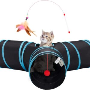 Tempcore Pet Cat Tunnel Tube Cat Toys 3 Way Collapsible, Tunnels for Indoor Cats，Kitty Bored Peek Hole Toy Ball Cat, Puppy, Kitty, Kitten, Rabbit