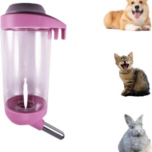 Dog Crate Water Bottle - 12 oz No Drip Kennel Pet Water Dispenser, Easy-to-Use Cage Water Bottle for Dogs, Cats, Small Animals, 350ML, Pink
