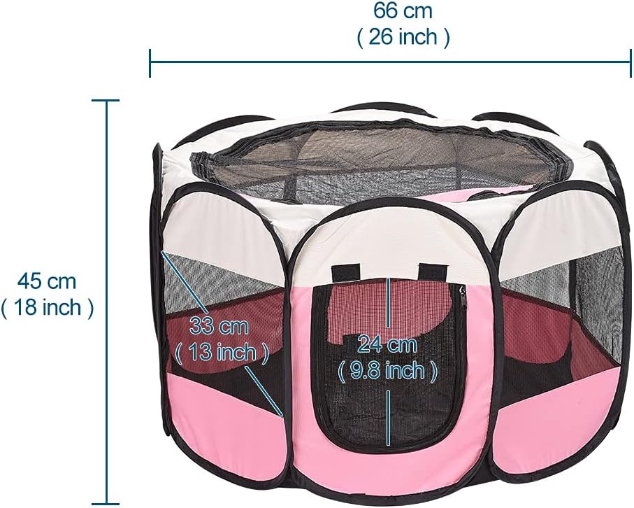 XianghuangTechnologyPet Portable Foldable Playpen, Dog/Cat/Puppy Exercise Pen Kennel, Removable Mesh Shade Cover (Pink) - Image 2