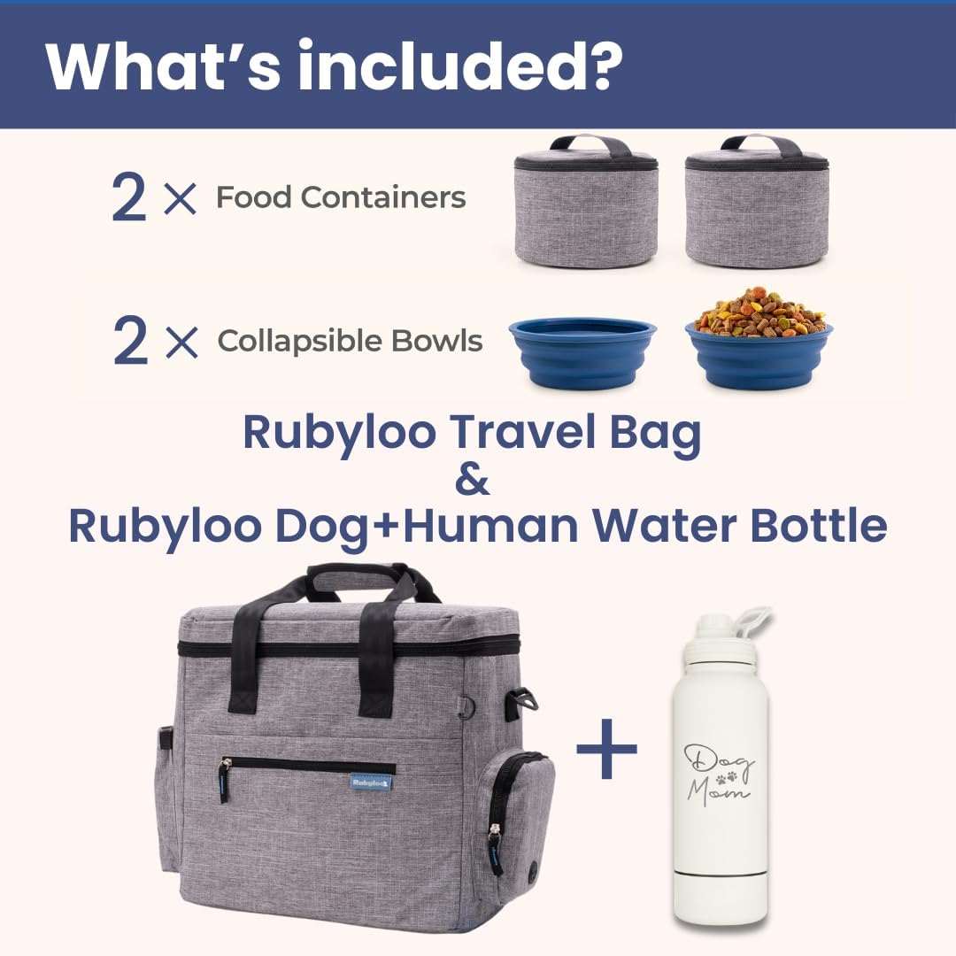Original Doggy Bag (Grey) & 32 oz Insulated Water Bottle with Attached 8 oz Bowl (Dog Mom) – Dog Travel Bag & Hydration Set - Image 2