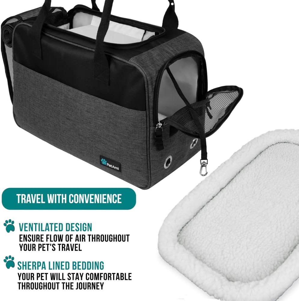 PetAmi Dog Purse Carrier for Small Dogs, Airline Approved Soft Sided Pet Carrier with Pockets, Ventilated Dog Carrying Bag for Puppy Cat, Dog Travel Supplies Bag, Sherpa Bed, Max 12 lbs, Dark Gray - Image 4