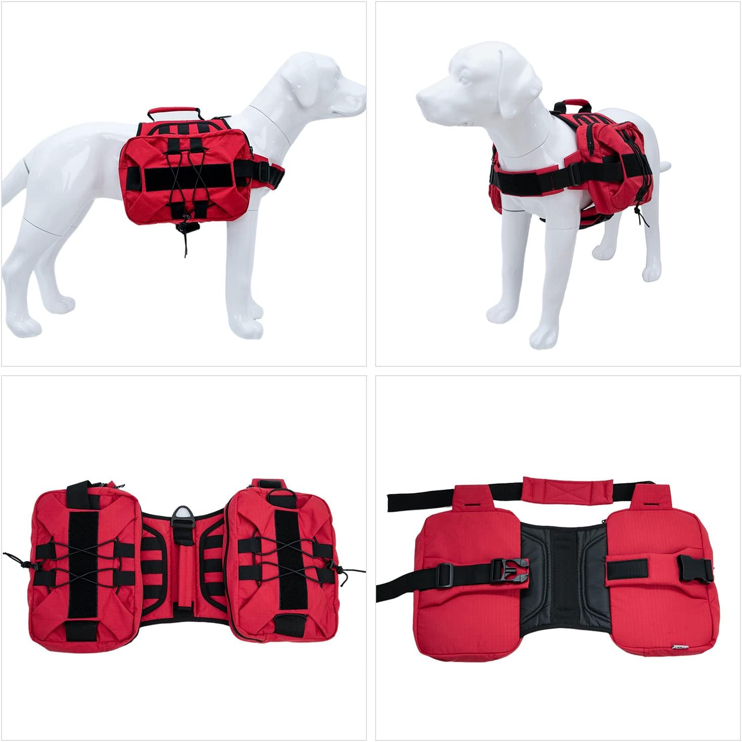 Large Dog Backpack, Outdoor Hound Saddle Bag Dog Pack with Side Pockets for Small Medium Large Dogs, Adjustable Tactical Dog Pack for Hiking, Travel, Camping, Training Red M - Image 7