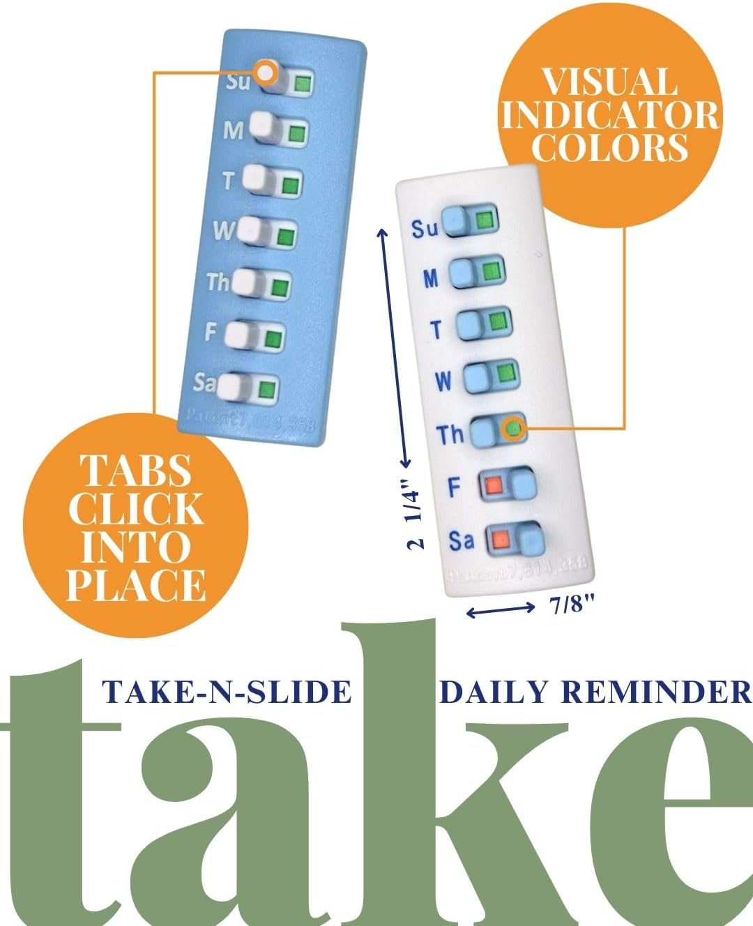 Take‑n‑Slide Peel and Stick Reusable for 12 + Refills, Pill/Medication/Vitamin/Pet Med Tracker & Reminder, Attach to Your Bottle, Organizer-Free, Curved‑Back (White, 5-Pack) - Image 3