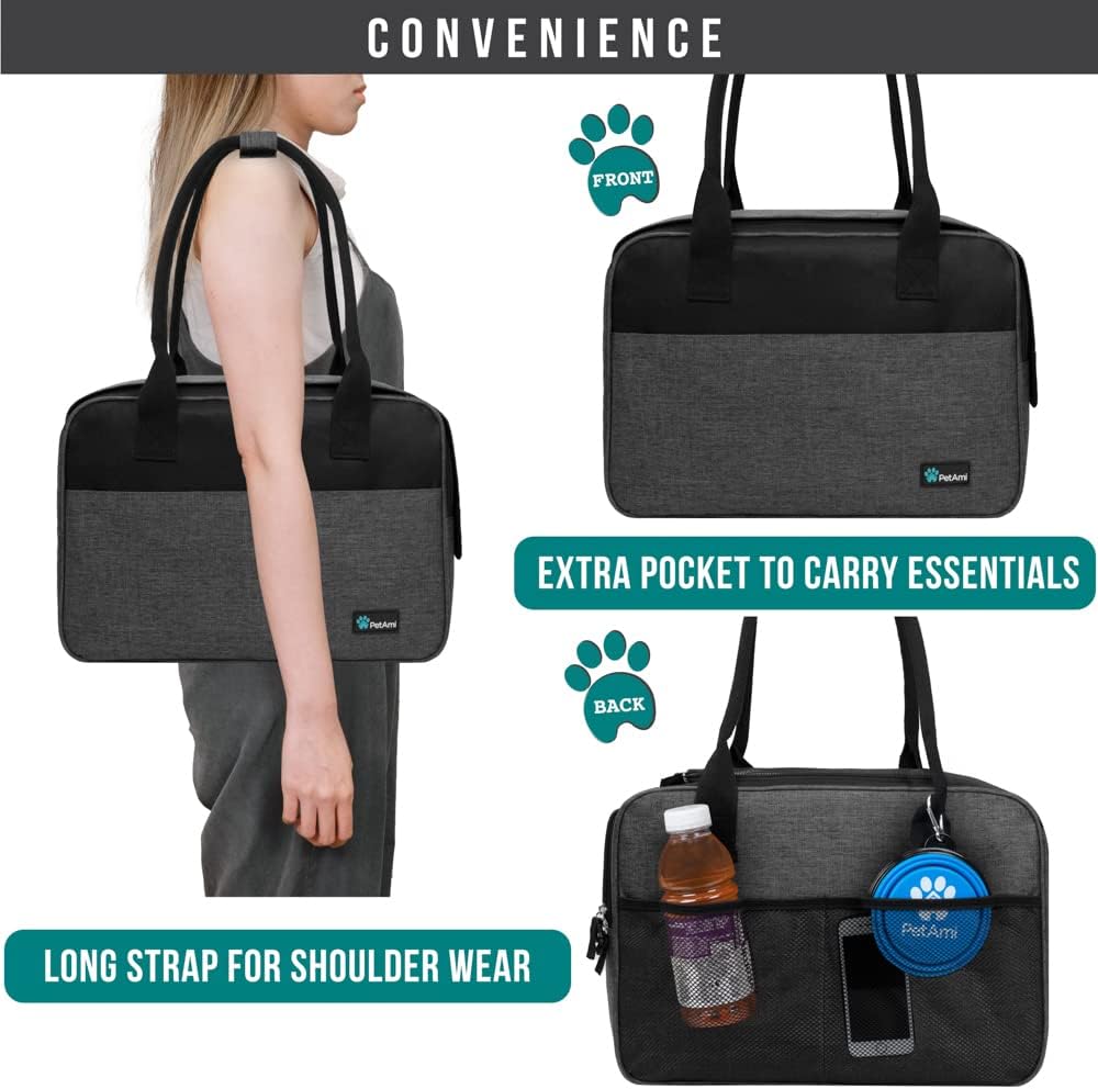 PetAmi Dog Purse Carrier for Small Dogs, Airline Approved Soft Sided Pet Carrier with Pockets, Ventilated Dog Carrying Bag for Puppy Cat, Dog Travel Supplies Bag, Sherpa Bed, Max 12 lbs, Dark Gray - Image 6