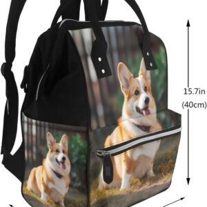Dog Corgi Diaper Bag Essentials Travel Tote Nappy Backpack Large Capacity Mummy Backpack Multifunction Waterproof Teacher Nurse Bag 15.7 inch Work laptop Bags